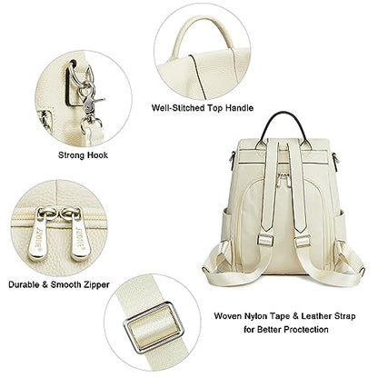 S-ZONE Leather Backpack Purses for Women Antitheft Rucksack Shoulder Bag Medium - color: White