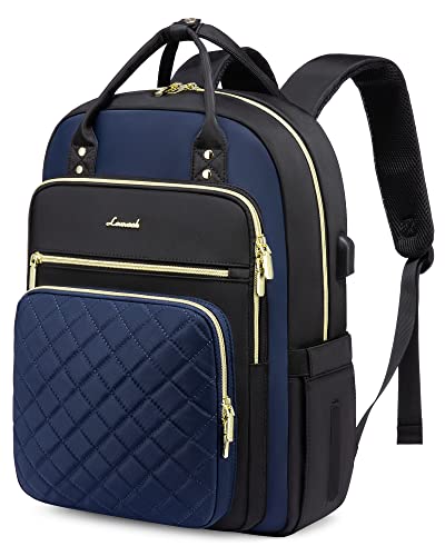 LOVEVOOK Laptop Backpack for Women, Fashion Travel Work Commuter Backpack Purse with USB Port, Lightweight Casual Daypacks, Nurse Teacher College Computer Bag, Fit 15.6" Laptop - color: D-black-navy, size: 15.6-Inch