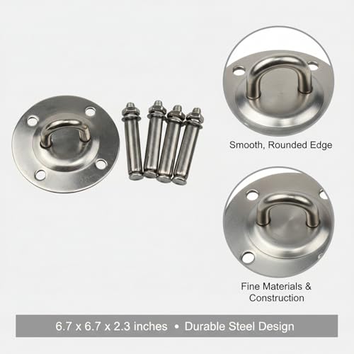 Stainless Steel Ceiling Mount for Suspension Trainers & Swings - Heavy Duty Anchor Plate, 4.72 x 4.72 Inches, Silver