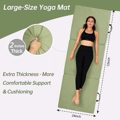 Foldable Yoga Mat, 2 Inches Extra Thick Non-Slip Design Fitness Mats,Better cushioning and shock-absorbing Multi-Purpose Exercise Pilates Mat for Home Studio-72 x 24 x 2" - color: Green