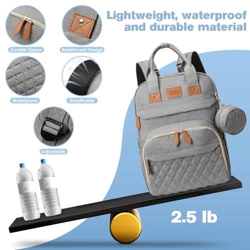 JSTPRO Diaper Bag Backpack, Large Diaper Bag with Changing Station, Baby Bag, New Mom Gifts, Lightweight Waterproof Unisex Diaper Bag with Insulated Pockets and USB Charging Port, Grey - color: Grey