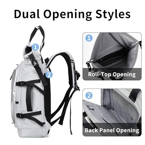 Rolltop Backpack, Travel Rucksack for Men Women, Anti Theft Backpacks with 15.6-inch Laptop Compartment, Waterproof Casual Daypack for Work, Business, Commuter and College - color: Light Grey