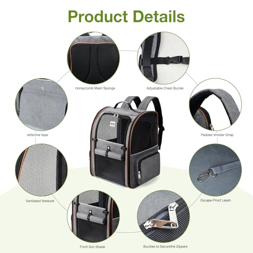 Extra Large Cat Backpack Carrier Expandable Pet Carrier Backpack for Small/Medium Dogs and Medium/Large Cats, Grey - color: Grey
