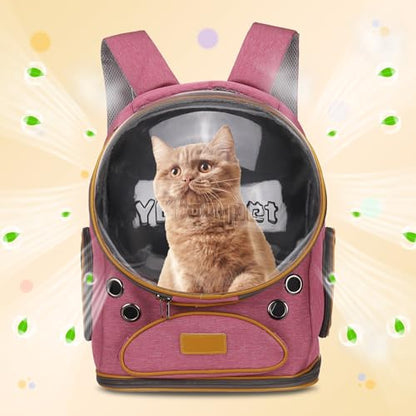 Pet Backpack Carrier, Portable and Ventilated, Oxford Cloth, Dog Cat Travel Bag with Transparent Cover 12.6", (Pink, 1 Pcs), Intended for Hiking/Camping/Traveling - color: Pink