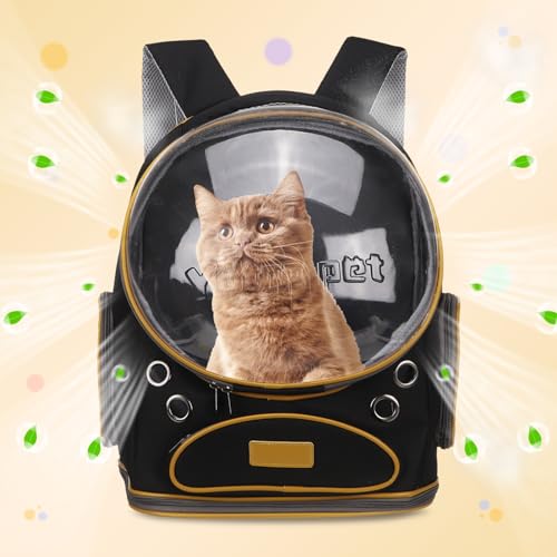 Pet Backpack Carrier, Portable and Ventilated, Oxford Cloth, Dog Cat Travel Bag with Transparent Cover 12.6", (Black, 1 Pcs), Intended for Hiking/Camping/Traveling - color: Black