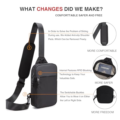 higouta Mini Sling Bag for Men Women, RFID Blocking Crossbody Backpack Casual Utility Chest Phone Bag for Travel Workout - color: Black