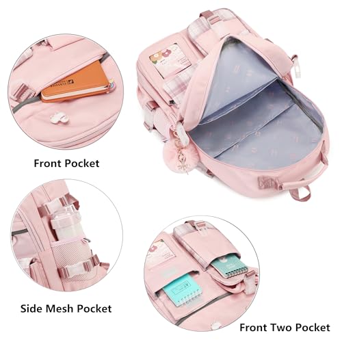 Backpack for Girls, 15.6 Inch Laptop School Bag Kids Kindergarten Elementary College Backpacks Large Bookbags for Teen Girl Women Students Casual Travel Daypacks (Pink) - color: Pink