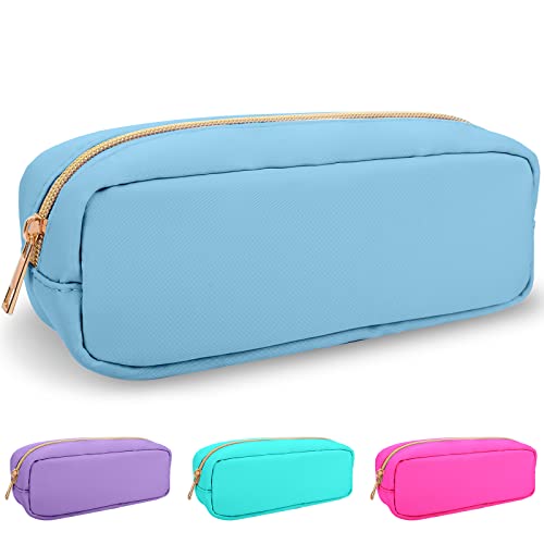 Izuzta Nylon Small Makeup Bag Slim Pouch, Preppy Cute Brush Case, Cosmetic Zipper for Purse, Waterproof Travel Toiletry Clutch Coin Organizer for Women Girls (Blue) - color: Blue, size: Slim