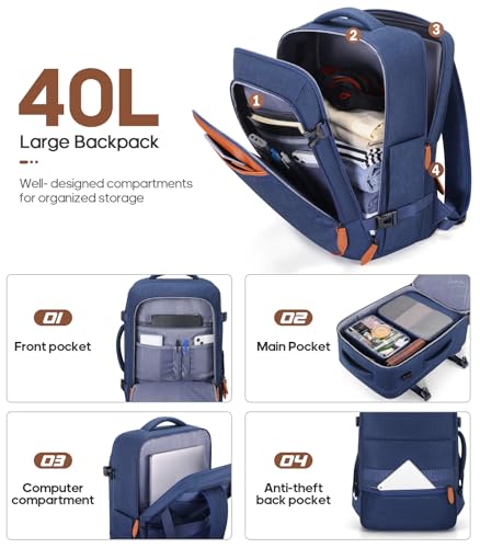 UKEIN Luggage Sets 3 Piece, Carry On Luggage 20In With Spinner Wheels,PC Hardside Suitcase Set with TSA Lock,Durable Carry On Suitcase With Travel Backpack for Men (Blue, 3 piece set (20inch)) - color: Blue, size: 3 piece set (20inch)