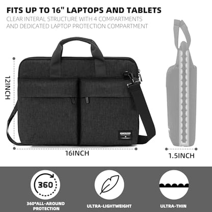 KINGSLONG 15.6 inch Laptop Shoulder Bag,Slim Shockproof Computer Sleeve Notebook Ultrabooks Carrying Case Handbag Cover Fit for Acer Asus Dell Lenovo HP Toshiba, Black - color: Black, size: 15 - 15.6 Inch