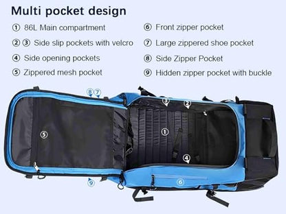 29" 86L Foldable Wheeled Duffle Bag, Waterproof Travel Rolling Backpack with Quilted Bottom, Blue - color: Blue