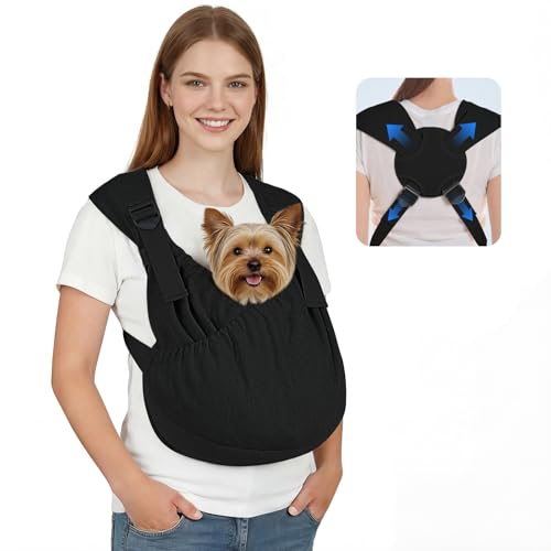 Supet Dog Sling Carrier, Hands Free Adjustable Puppy Pouch Carrier, Soft Wearable Pet Front Bag for Dachshund & Teacup Dogs, Anti-Anxiety Chest Carrier with Back Pain Relief (Black, Regular) - color: Black, size: Regular ( 4 - 14Lbs )
