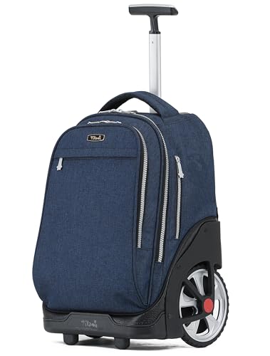 NEW TILAMI 19 inch Rolling Backpack Teens Rolling Backpack Cute Wheeled Laptop Backpack Bookbag Roller Travel Bag College, Navy Blue - color: Navy Blue