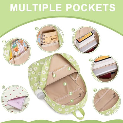 Bluboon School Backpack Set Girls Womens Laptop Bookbag Casual Daypack Fits 15 inch Laptop with Lunch Tote Bag and Pencil Bag - color: Beige Small Flower 95