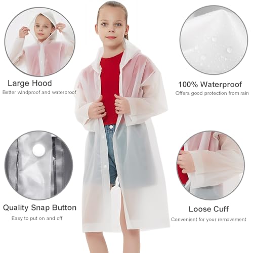 Rain Ponchos Raincoats for Kids, Reusable Boys Girls Rain Jackets Emergency with Hood for Family Disney Travel Outdoor - color: F-1white+1blue