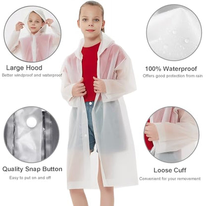 Rain Ponchos Raincoats for Kids, Reusable Boys Girls Rain Jackets Emergency with Hood for Family Disney Travel Outdoor - color: F-1white+1blue