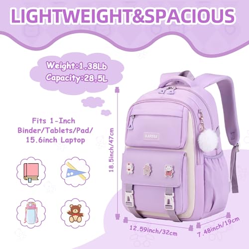 PIG PIG GIRL Girls Backpack, Kids Backpack for Girls with Anti-theft Back Pocket, Lightweight School Back Pack Water Resistant Bookbag for Elementary Primary School, Purple - color: Purple