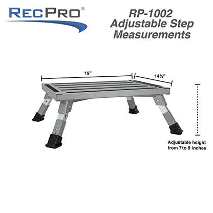 RecPro RV Aluminum Platform Step | RV Portable Step | Adjustable Height | Supports Up to 1000 lbs. | Non-Slip Rubber Feet