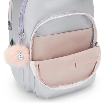 Kipling Women's Seoul Extra Large Bts 17" Laptop Backpack, Durable, Roomy with Padded Shoulder Straps, Built-In Protective Sleeve - color: Silver Glow Met, size: Large