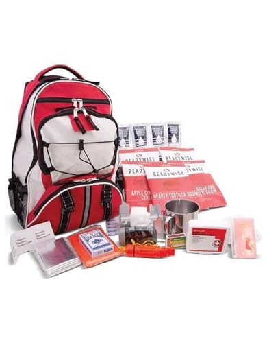ReadyWise Emergency Survival Gear – Tactical Military Backpack, Camping Essentials Bug Out Bag & Survival Kit, Prepper & Hurricane Supplies, Meal Pouches with up to 25 Year Shelf Life, 64 Piece - color: Red