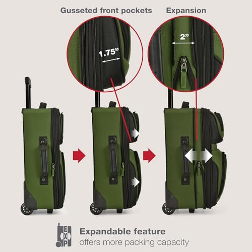 U.S. Traveler Rio Lightweight Softside Rolling Carry-on Suitcase, 2-Wheel Single, Green - color: Green, size: 21"