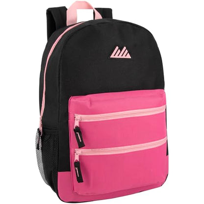 Summit Ridge Colorful Big Backpack for School Kids, Multi Pocket Backpack for Elementary, Middle School Girls, Boys with Padded Straps (Black/Pink) - color: Black/Pink