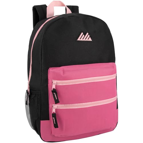 Summit Ridge Colorful Big Backpack for School Kids, Multi Pocket Backpack for Elementary, Middle School Girls, Boys with Padded Straps (Black/Pink) - color: Black/Pink