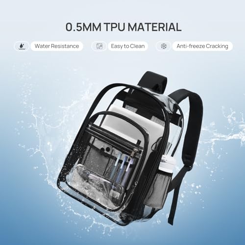 Telena Clear Backpack with Multi-pockets, Heavy Duty TPU Transparent Bag with Reinforced Straps, Large See Through Bookbag for College, Work - Black - color: 1-black