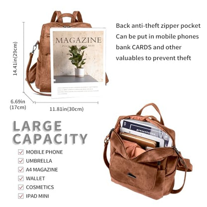 Backpack Purse for Women, PU Leather Back pack, Fashion Anti Theft Backpack, Multipurpose Lightweight Waterproof Purse Shoulder Bag Handbag, Caramel - color: Caramel