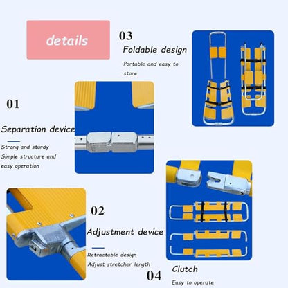 Portable Stretcher, Medical Emergency Scoop Stretcher,Adjustable Lightweight Aluminum Folding Stretcher,EMS EMT Medical Spine Board,for Ambulance, Fire Rescue