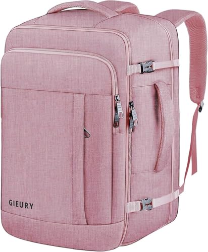 Gieury Carry On Backpack for Women, 50L Travel Backpack Flight Approved, Expandable Backpack For Airplanes, 17 Inch Laptop Backpack, Luggage Suitcase Daypack Lightweight Business Weekender Bag, Pink - color: Pink, size: 2X-Large(20"x14"x10")