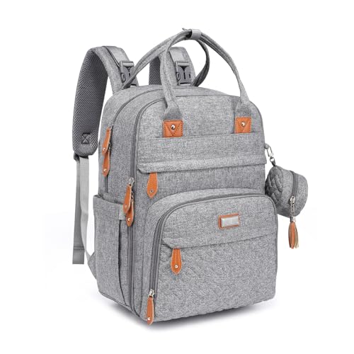 BabbleRoo Diaper Bag Backpack - Baby Essentials Travel Tote - Multi Function Water Resistant Diaper Bag, Travel Essentials Baby Bag with Changing Pad, Stroller Straps & Pacifier Case - Light Gray - color: Light Gray, size: Large