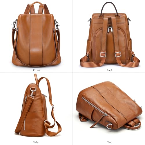S-ZONE Leather Backpack Purses for Women Antitheft Rucksack Shoulder Bag Medium - color: Brown