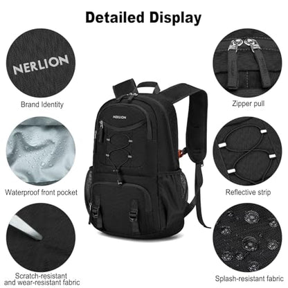 Nerlion Lightweight Foldable 35L Hiking Backpack Travel Backpack for Men Women Camping Waterproof Outdoor Hiking Daypack Backpack Black - color: Black