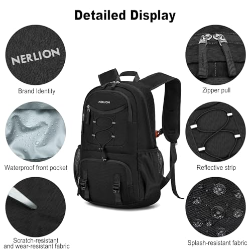Nerlion Lightweight Foldable 35L Hiking Backpack Travel Backpack for Men Women Camping Waterproof Outdoor Hiking Daypack Backpack Black - color: Black
