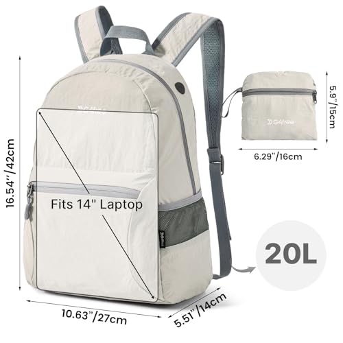 G4Free 20L Lightweight Packable Backpack Travel Hiking Daypack Foldable Backpack for Men Women - color: A-beige, size: 20L