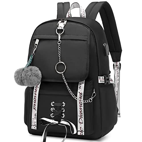 Spotted Tiger School Backpack for Girls Backpack with Lunch Box Aesthetic Backpacks for Teen Girl Backpacks School Bag Bookbag (Black) - color: Black