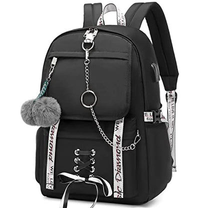 Spotted Tiger School Backpack for Girls Backpack with Lunch Box Aesthetic Backpacks for Teen Girl Backpacks School Bag Bookbag (Black) - color: Black