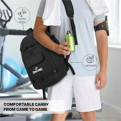 Spalding 50L Sports Tournament Backpack – Waterproof Gear Bag with Shoe Storage Compartment for Basketball, Soccer, Baseball, Pickleball, Travel & Team Equipment Backpack for Athletes, Men & Women