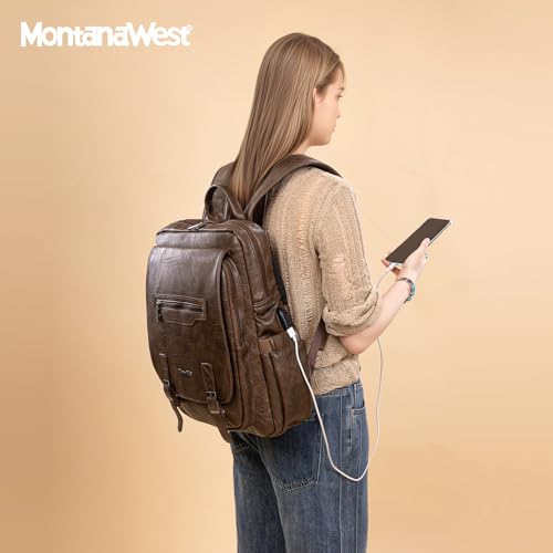 Montana West Laptop Backpack 15.6 Inch Work Backpack Purse for Women Travel Casual Daypack Bookbags with USB Port - color: 15.6-in Coffee