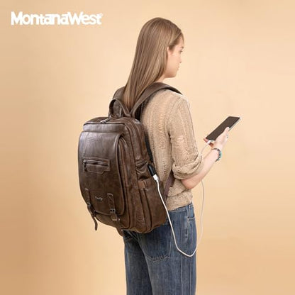 Montana West Laptop Backpack 15.6 Inch Work Backpack Purse for Women Travel Casual Daypack Bookbags with USB Port - color: 15.6-in Coffee