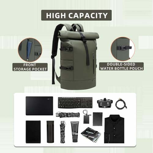 33L Unisex Waterproof Rolltop Backpack:,15.6-Inch Laptop, Lightweight Bike Bag Perfect for Work, School, Travel & Outdoor (green) - color: Green
