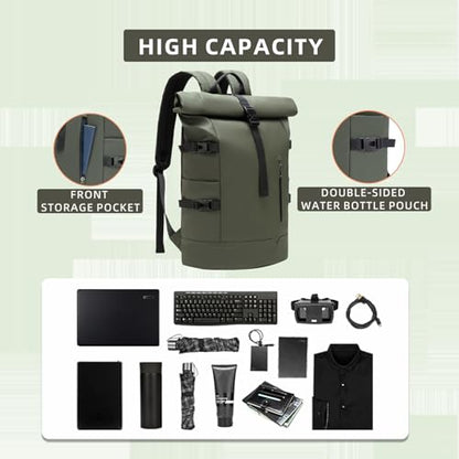 33L Unisex Waterproof Rolltop Backpack:,15.6-Inch Laptop, Lightweight Bike Bag Perfect for Work, School, Travel & Outdoor (green) - color: Green