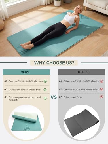 EaseUp Large yoga mat,73’x35.5’x0.4’,extra thick and wide,10mm pilates mat,non-slip exercise mat,workout mats for home gym - color: Green/light green