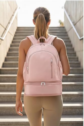 Unisex Lightweight Expandable Gym Backpack with Shoe Compartment, Waterproof Travel Bag for 14" Laptop Pink - color: 01pink