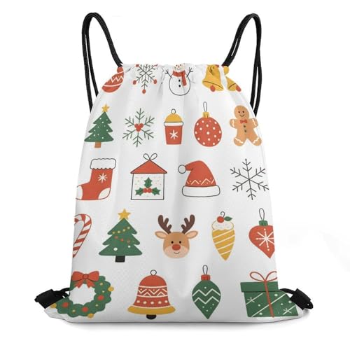 Honeycomb Drawstring Backpack Lightweight & Durable Bag Cute Flat Christmas Icons for Gift Giving Season - color: Style-24