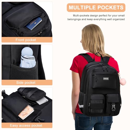 School Backpack for Teen Girls & College Women - Anti-Theft & Water Resistant 17.3 Inch Laptop Mochilas Bookbag - Large Ergonomic Straps Backpack, Classic Black - color: Black, size: 17.3 Inch