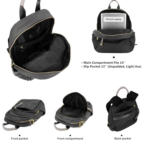 M-ioi-M Medium Backpack Purse for Women, Fashion Nylon Daypack with Gold Hardware, Lightweight Water-Resistant Rucksack for College, Work, Travel, Everyday Use, Fits 13–14" Laptop (Space Gray,Medium) - color: Space Gray,medium