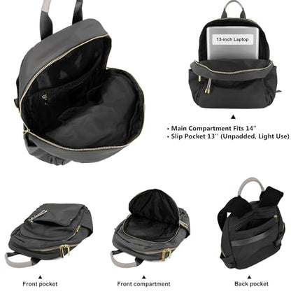 M-ioi-M Medium Backpack Purse for Women, Fashion Nylon Daypack with Gold Hardware, Lightweight Water-Resistant Rucksack for College, Work, Travel, Everyday Use, Fits 13–14" Laptop (Space Gray,Medium) - color: Space Gray,medium
