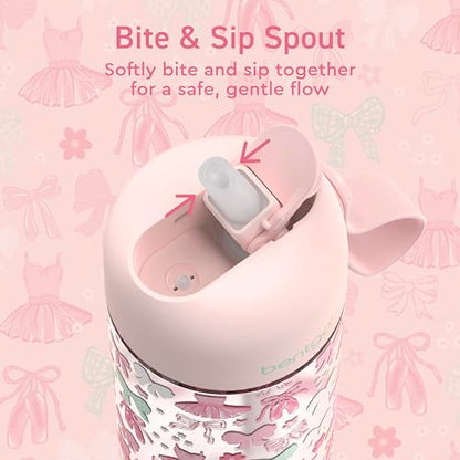 Bentgo Kids Water Bottle - Leak-Proof, Durable Tritan PFAS- & BPA-Free 15 fl oz, Kids/Toddlers Ages 3+ for School & Sports; Bite & Sip Spout, Carrying Handle, Dishwasher Safe (NEW Ballet & Bows) - color: Ballet and Bows